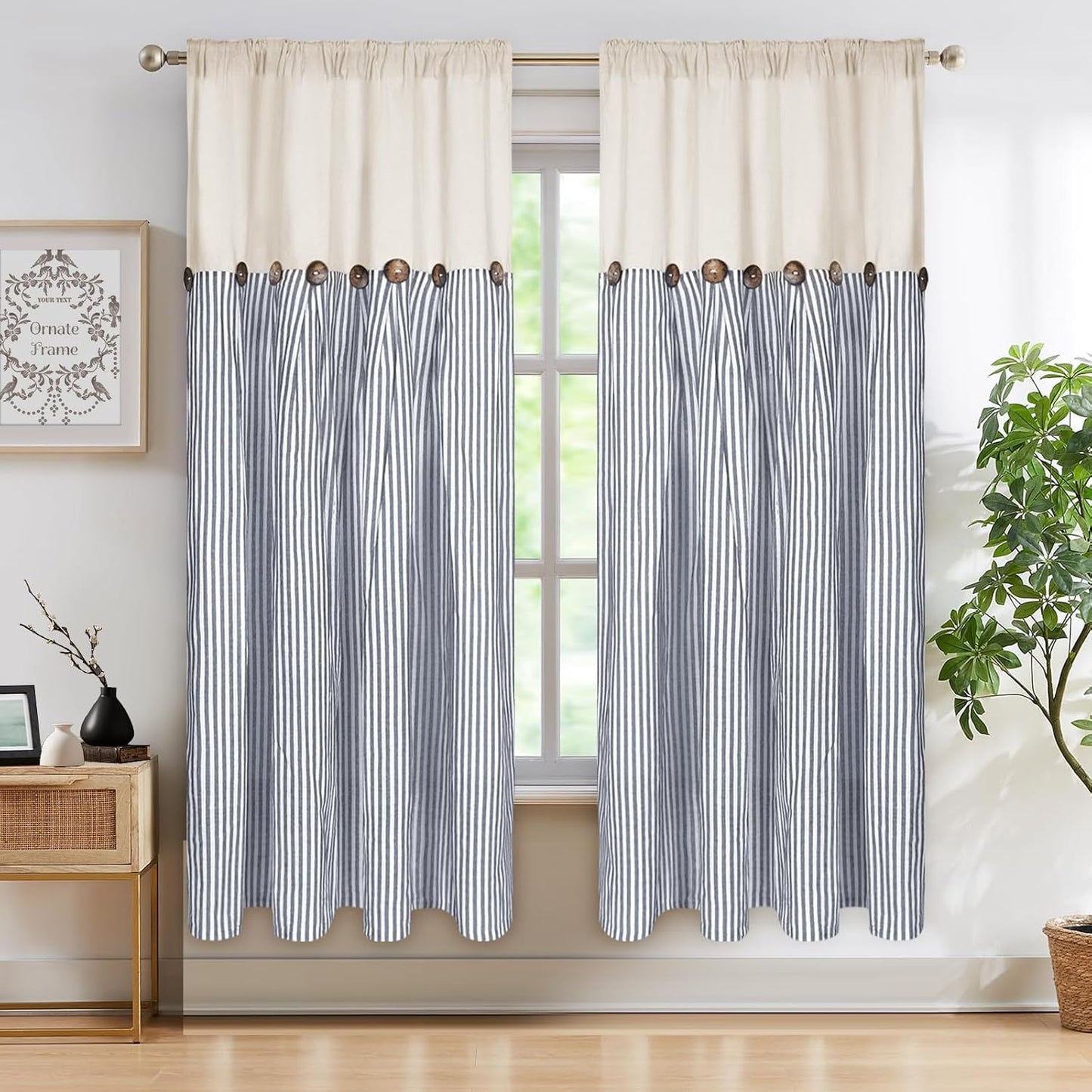 ASPMIZ Cotton Linen Farmhouse Curtains for Modern Living Rooms