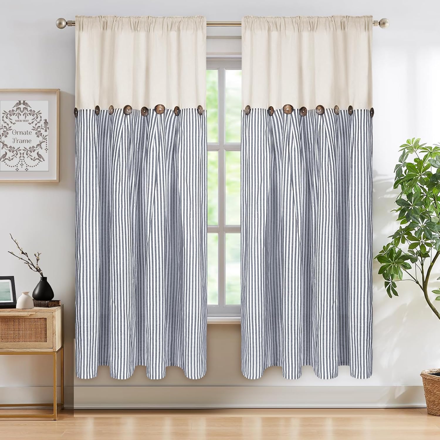 ASPMIZ Cotton Linen Farmhouse Curtains for Modern Living Rooms