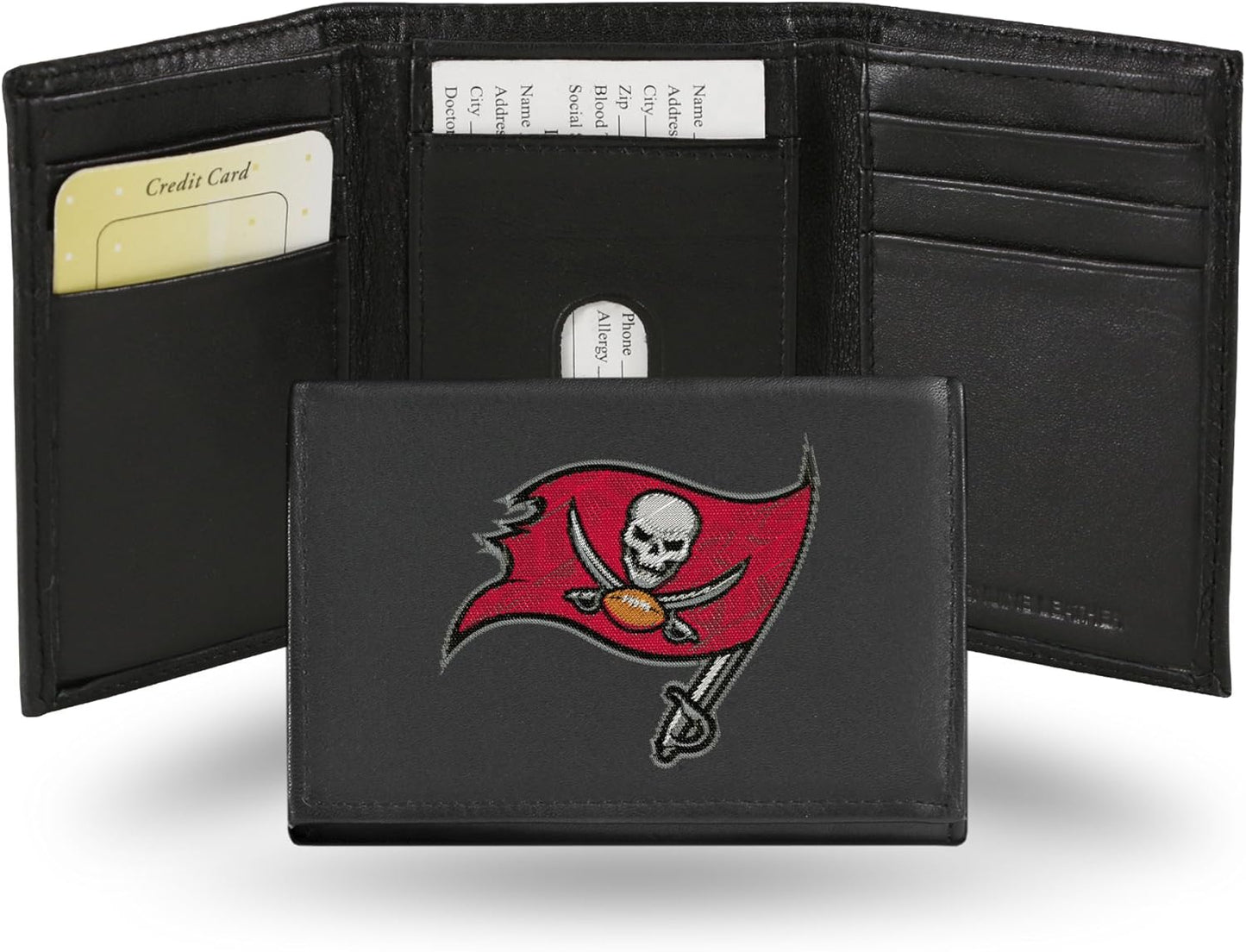 NFL Embroidered Genuine Leather Tri-fold Wallet for Football Fans