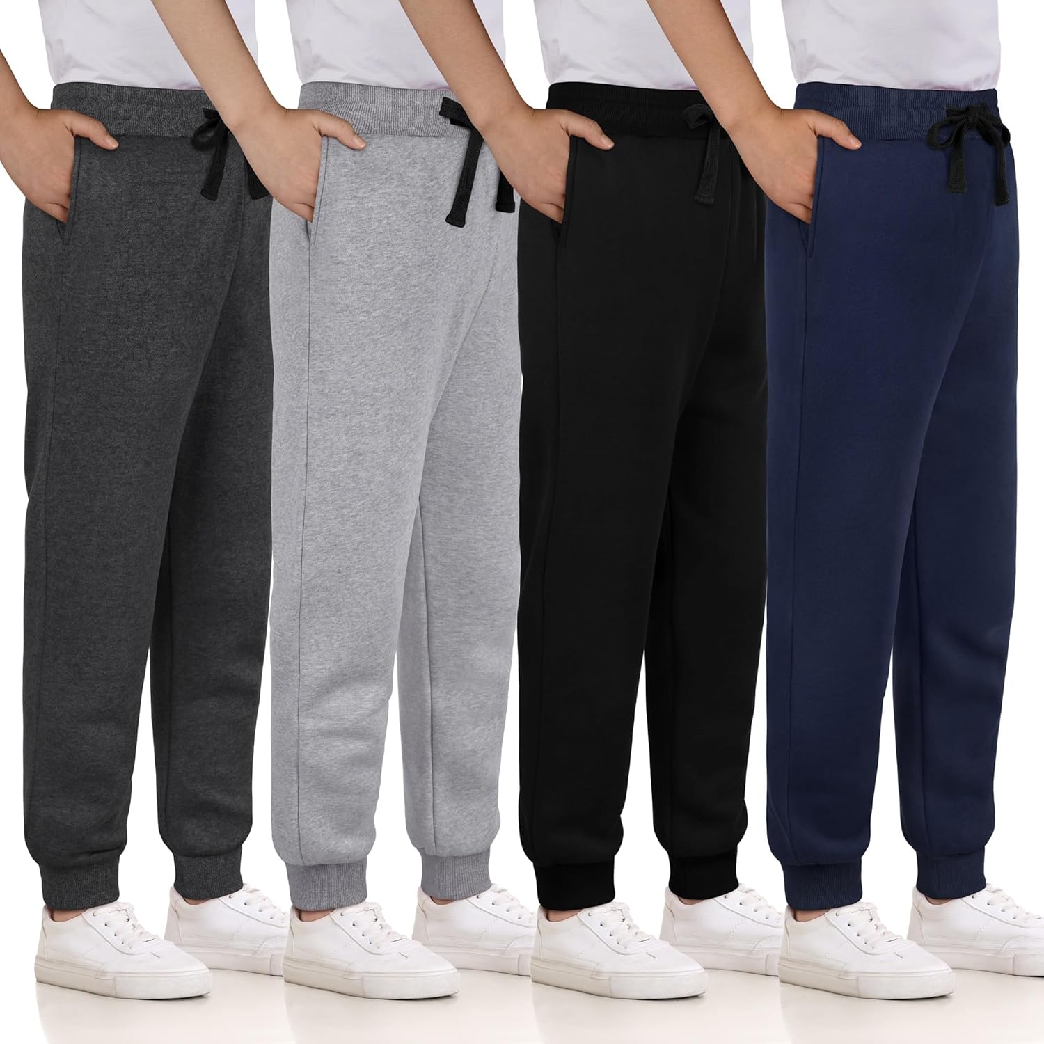 4 Pack Boys Sweatpants Cotton Fleece Lined Athletic Joggers