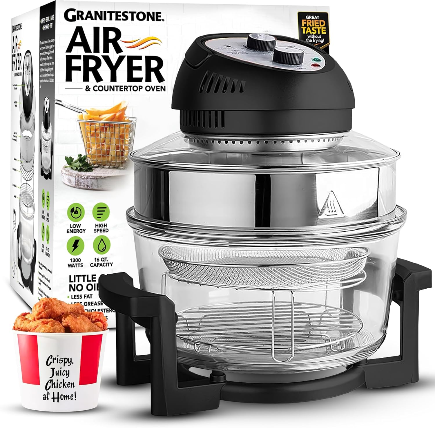 Big Boss 16Qt Extra Large Glass Air Fryer for Healthy Cooking