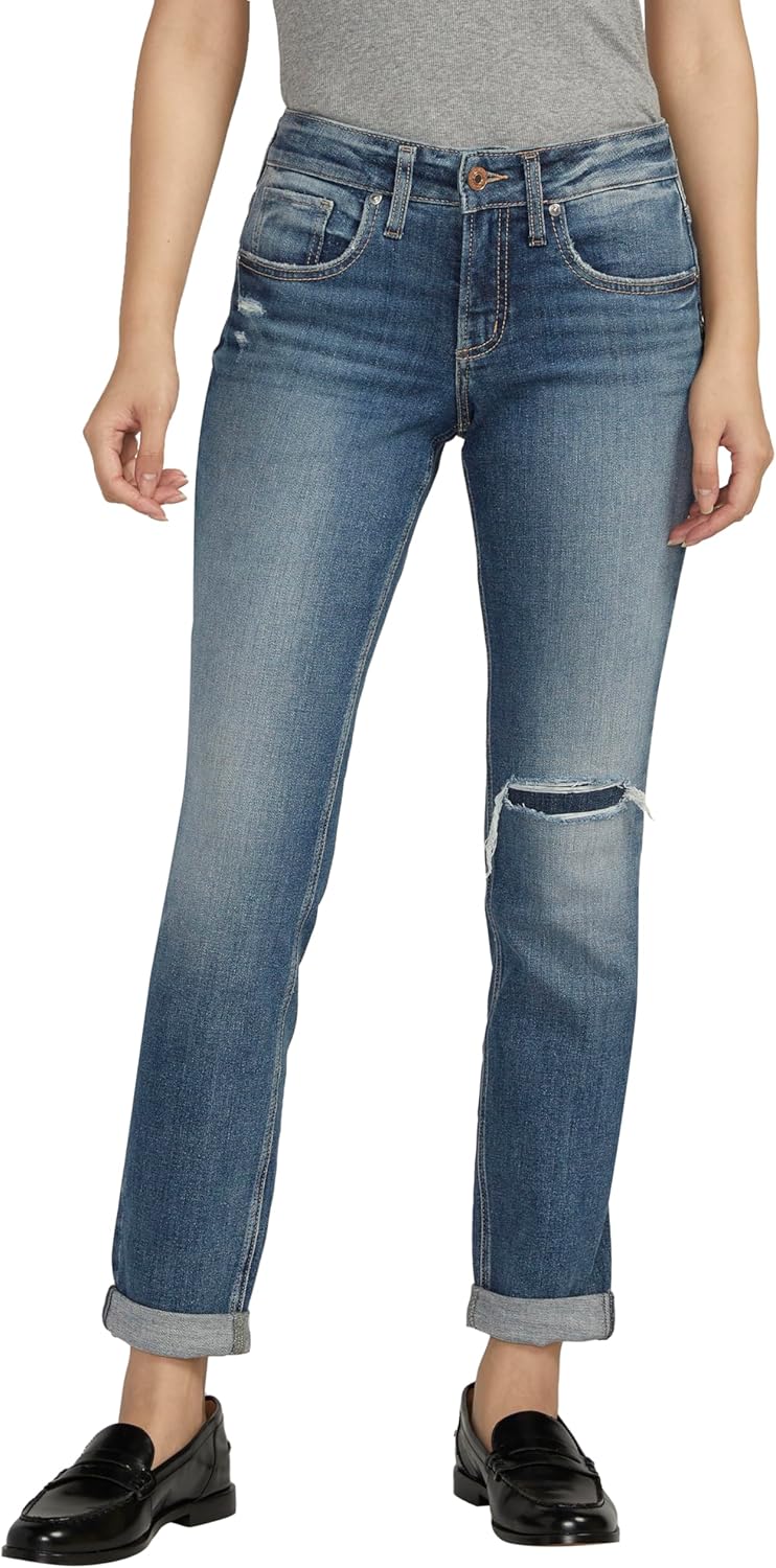 Womens Boyfriend Mid Rise Slim Leg Jeans for Casual Style