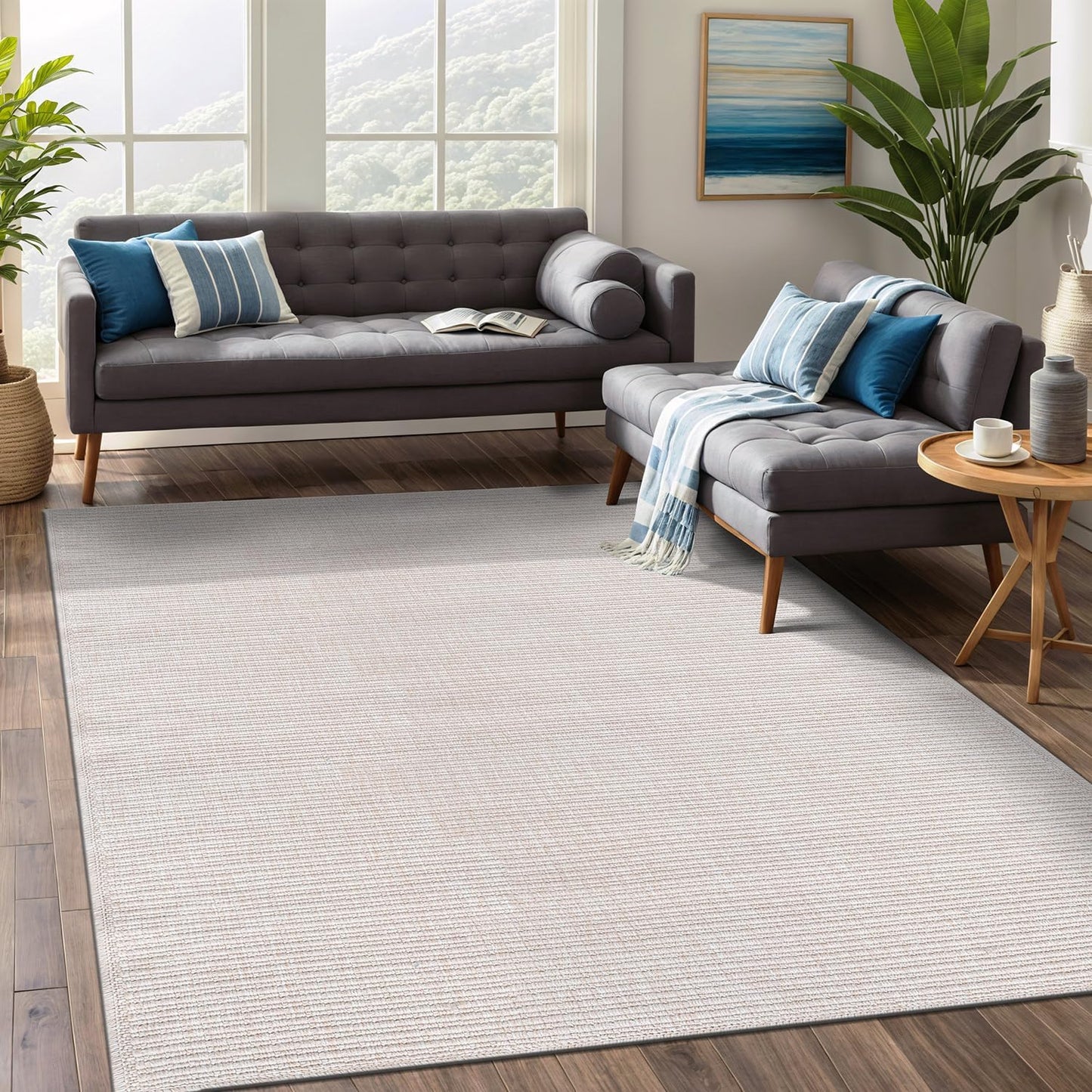 Beverly Rug Easy Jute Off White Rug 5x7 for Indoor Outdoor Use