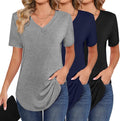 Ficerd Womens Short Sleeve Tunic Tops V Neck - Comfortable Summer Tee