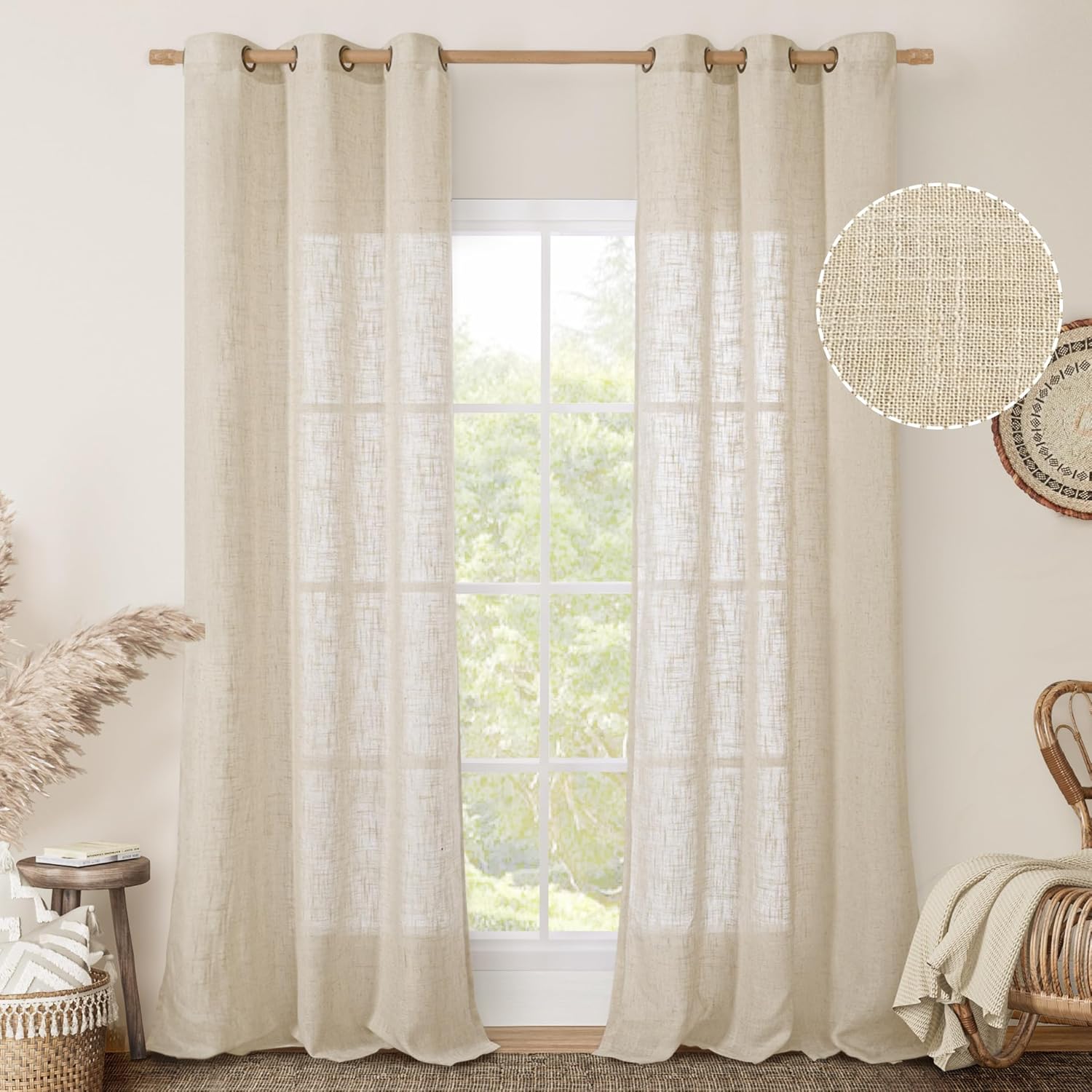 Light Filtering Linen Curtains for Bedroom and Living Room