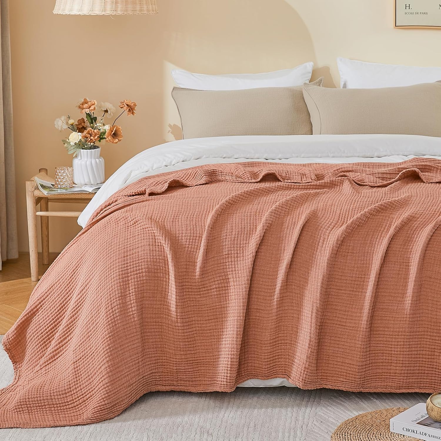 EMME Cotton Muslin King Blanket for Soft Lightweight Comfort