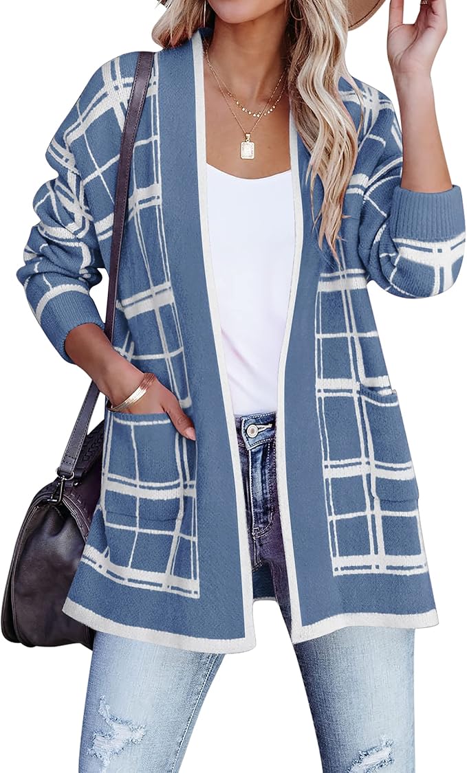 ZESICA Women's 2023 Fall Long Sleeve Striped Cardigan Sweater