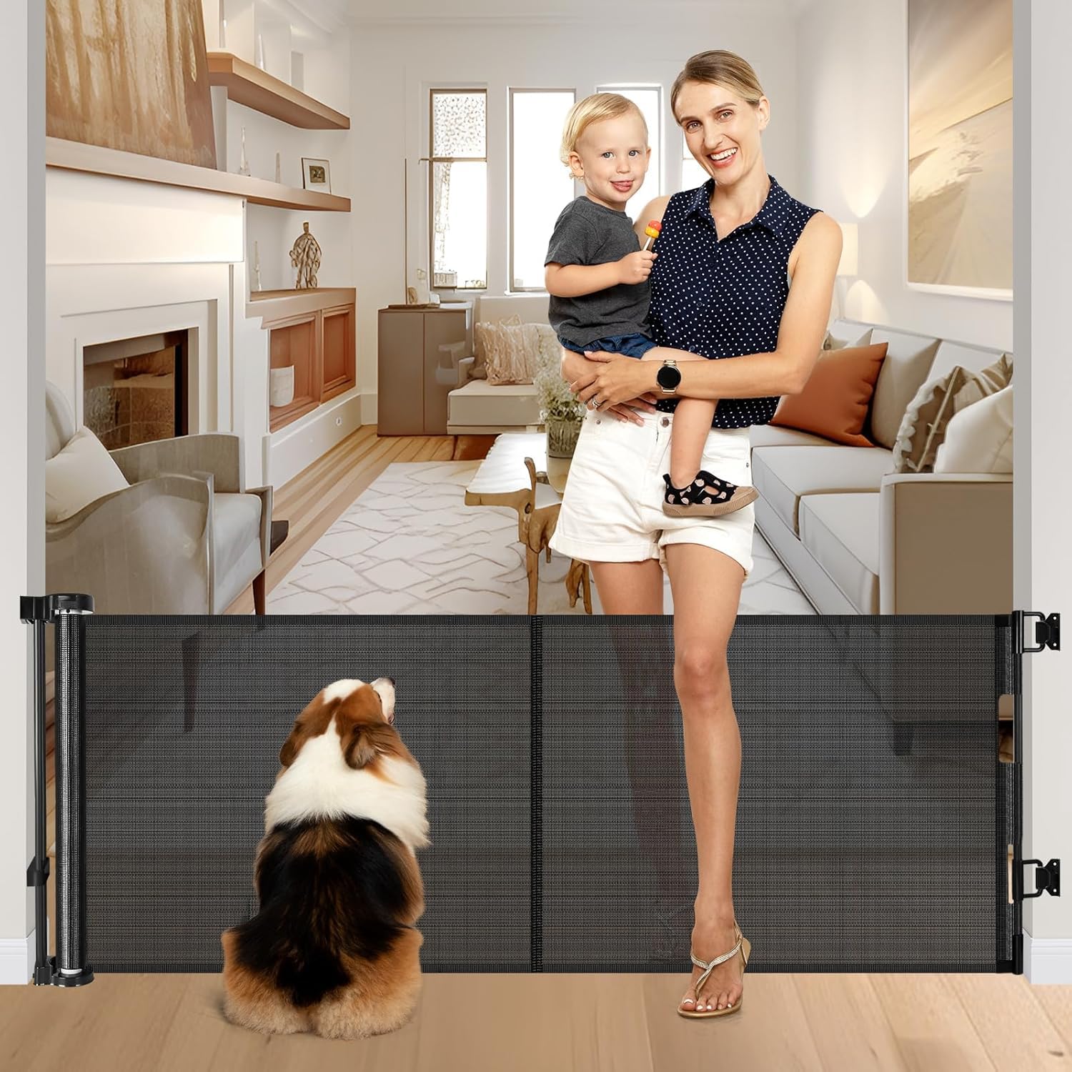Reinforced 28 Inch Tall Retractable Dog Gate for Small Pets