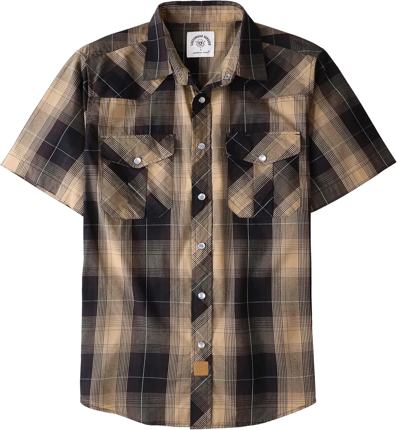 Dubinik Short Sleeve Plaid Pearl Snap Shirts for Men Casual Wear