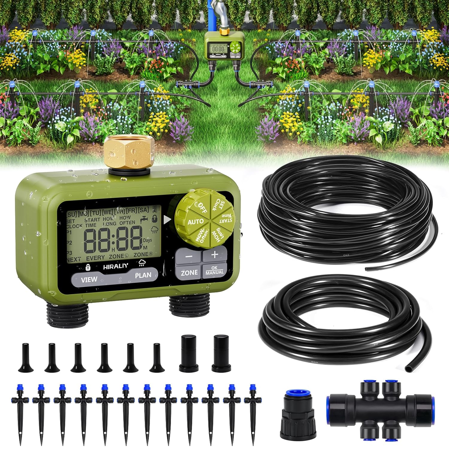 HIRALIY 50FT Drip Irrigation Kit for Efficient Garden Watering