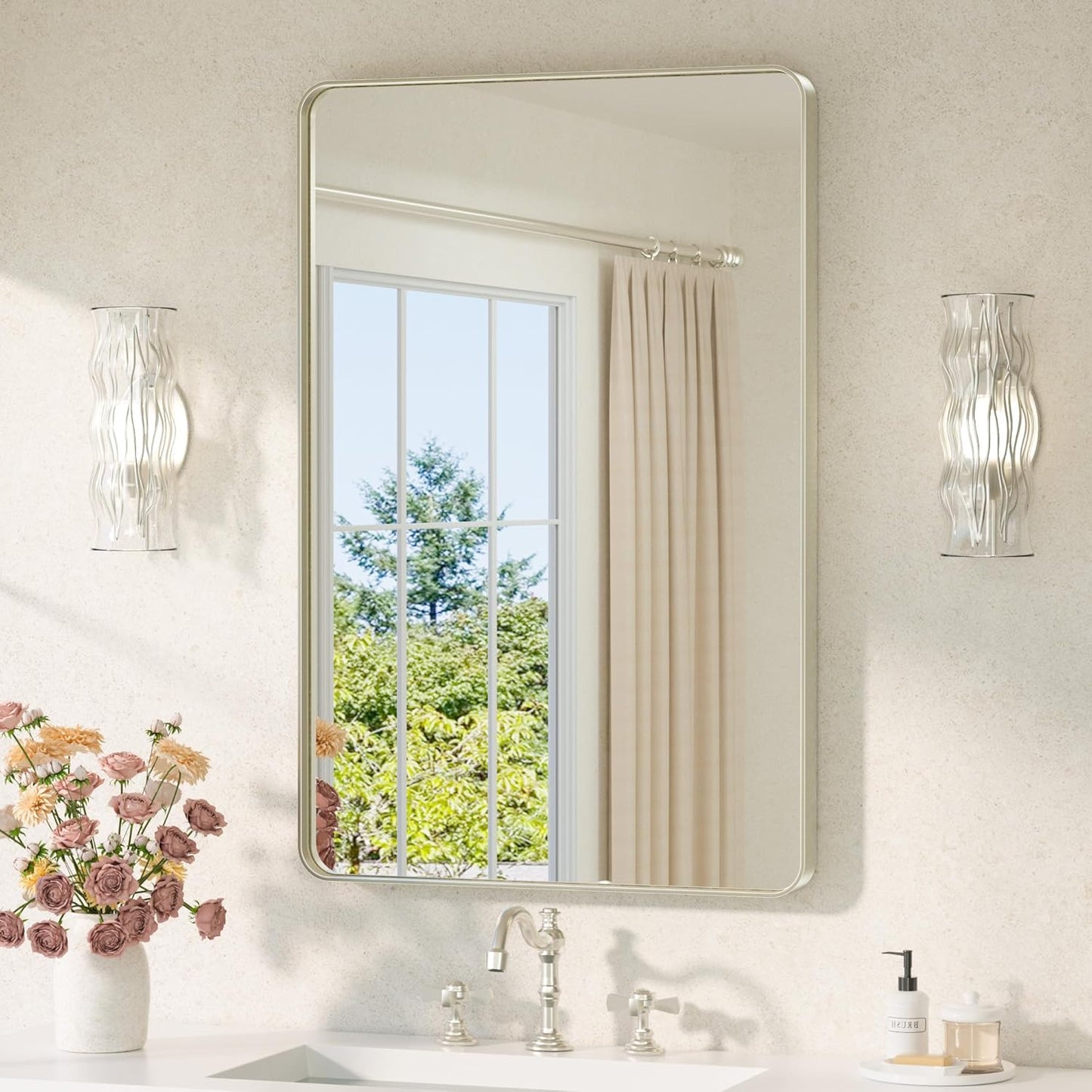 TETOTE Brushed Nickel Bathroom Mirror 24 x 36 for Modern Homes
