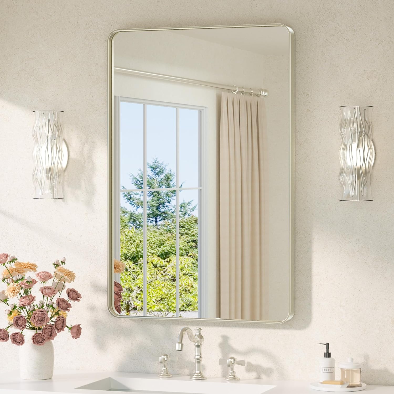 TETOTE Brushed Nickel Bathroom Mirror 24 x 36 for Modern Homes