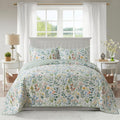 Cotton Bedspread Quilt Set Queen - Green Classic Floral