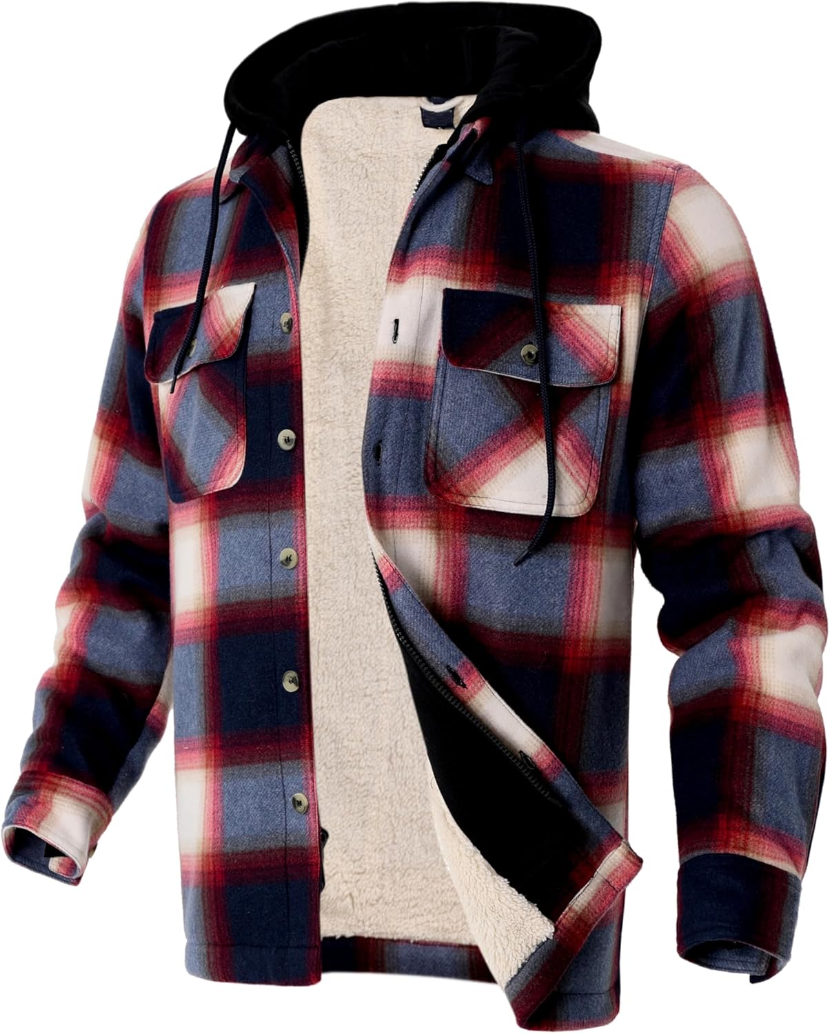 Heavy Thick Flannel Plaid Jacket Sherpa Fleece Lined Hoodies