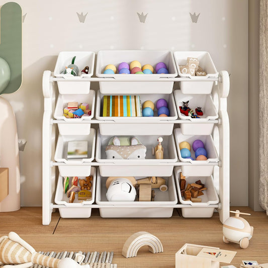 Toy Storage Organizer 4-Tier Rack with 12 Bins for Kids Rooms