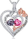 925 Sterling Silver Double Birthstone Necklace - Heart Pendant Iefil