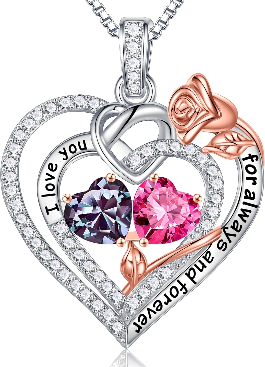 925 Sterling Silver Double Birthstone Necklace for Women Gifts