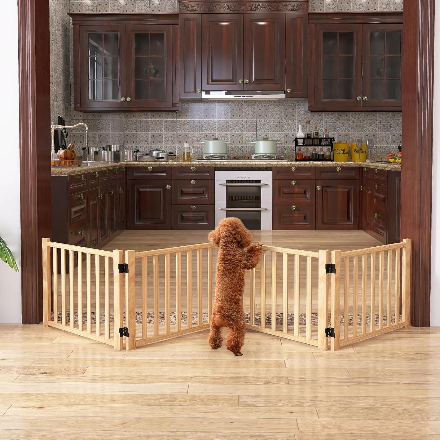 YOCAN Wooden Freestanding Dog Gates for Indoor Pet Safety