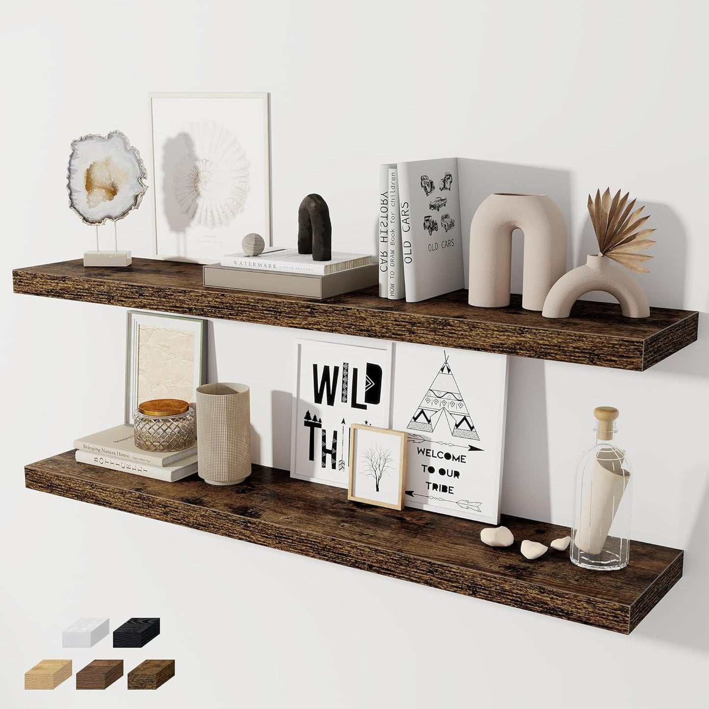 48 Inch Floating Shelves for Wall - Rustic Brown Set of 2