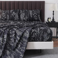 Grey Black Floral King Sheets Set - Deep Pocket 18in Fit
