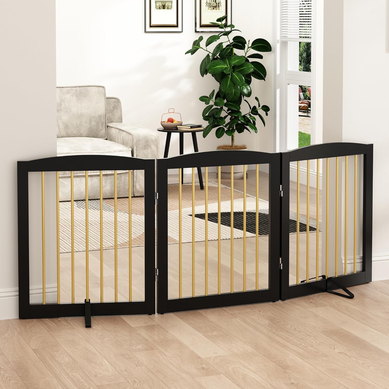 Freestanding Pet Gate for Dogs - Stylish Wooden Safety Fence