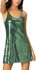 Allegra K Women's Glitter Sequin Spaghetti Strap Mini Dress - Sparkle