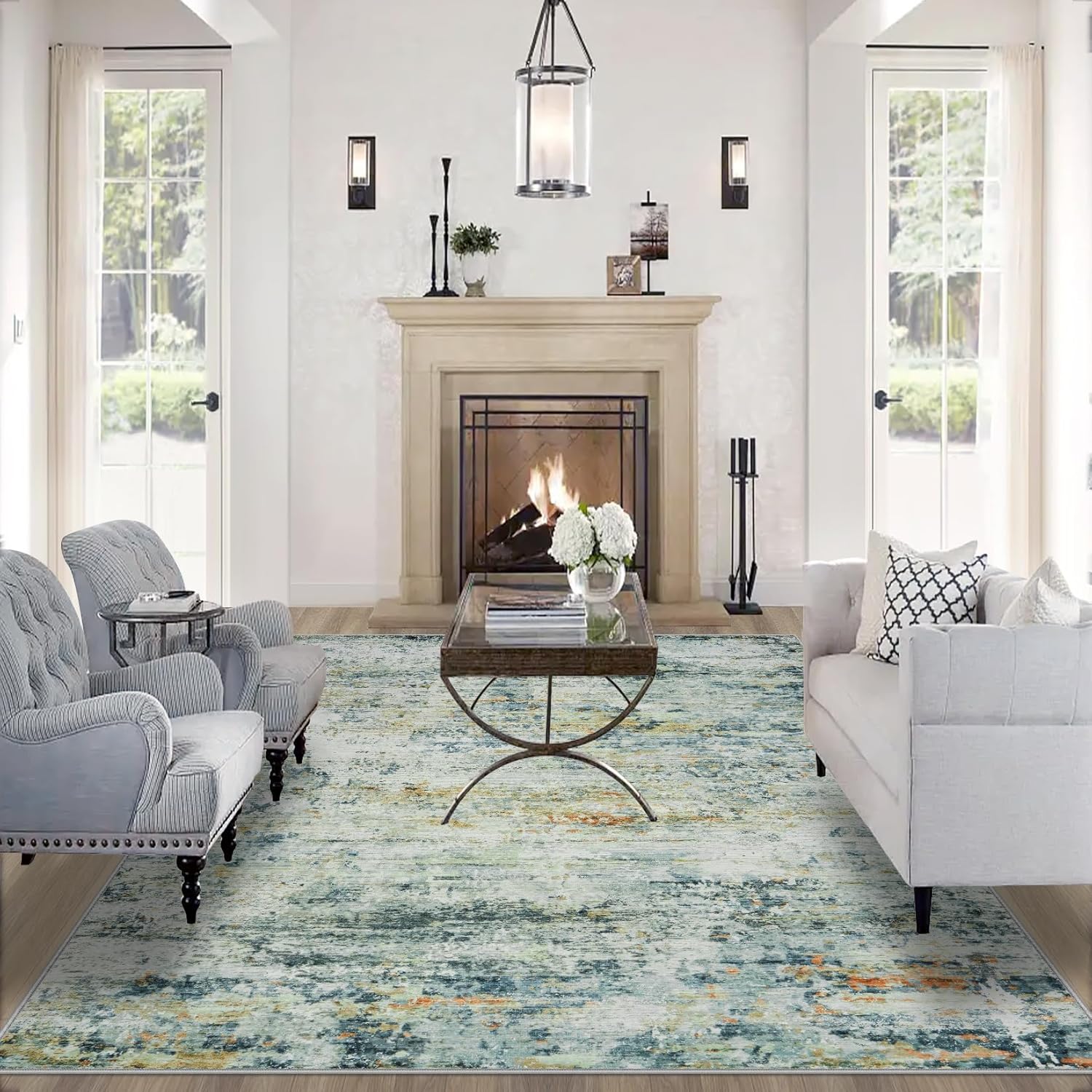 10x14 Area Rugs for Living Room: Soft Non-Slip Abstract Carpet