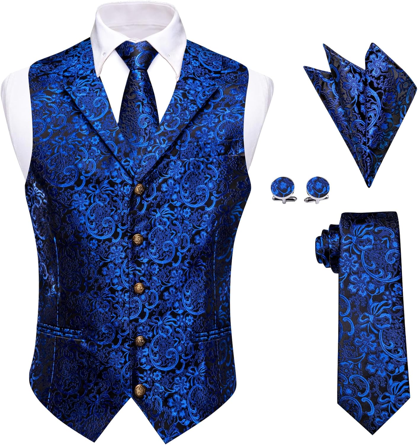 Mens Suit Vest 4PC Silk Paisley Vest for Formal Occasions
