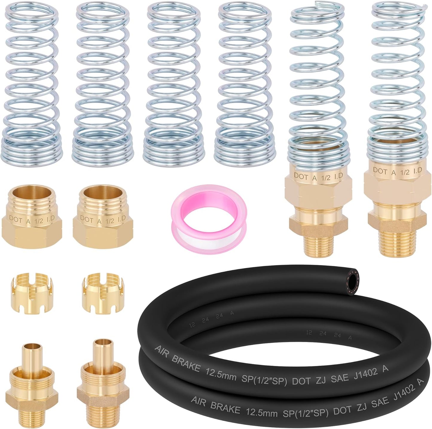 12Pcs Brass 1/2 DOT Air Hose Fittings for Semi Truck Use