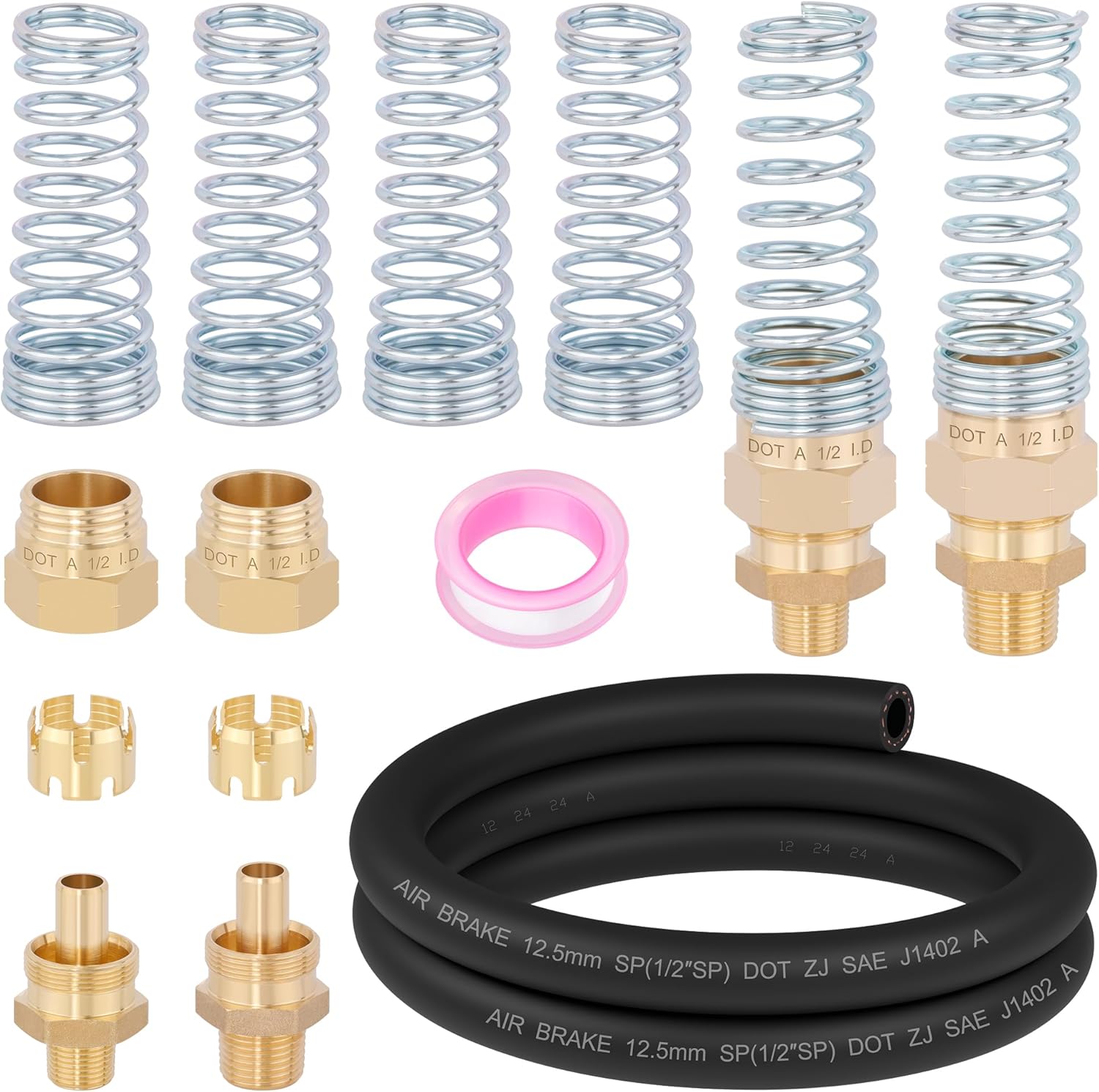 12Pcs Brass 1/2 DOT Air Hose Fittings for Semi Truck Use