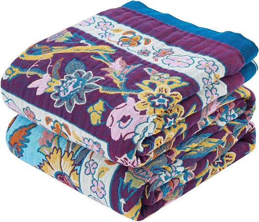 Fall Blanket for Bed - 100% Cotton Rustic Boho Throw Quilt