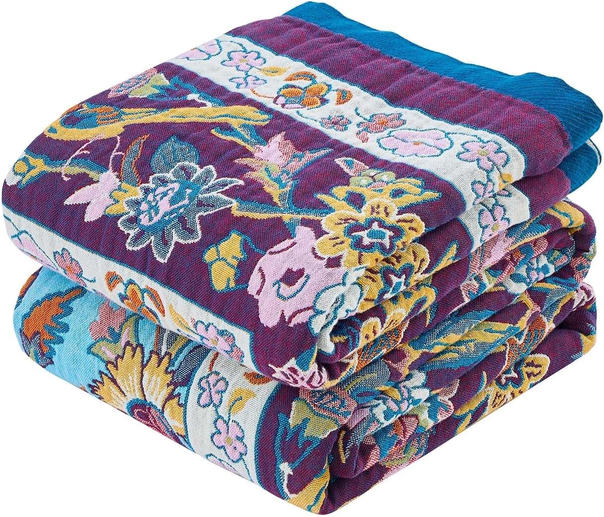 Fall Blanket for Bed - 100% Cotton Rustic Boho Throw Quilt