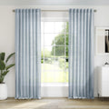 Blue Linen Curtains 108 in Long 2 Panels Set - Semi Sheer Dusty Stone