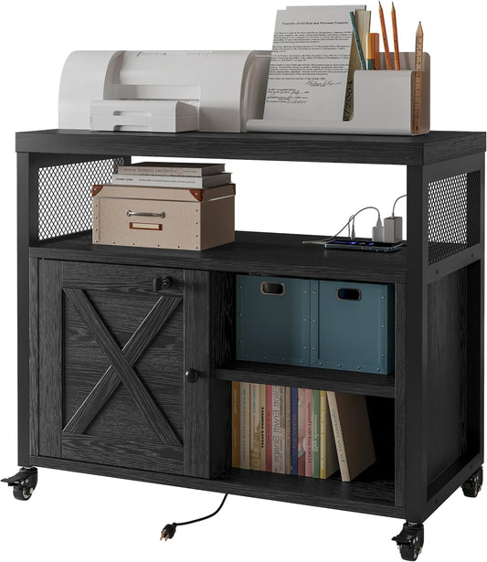 Farmhouse Printer Stand with Storage and Mobile File Cabinet