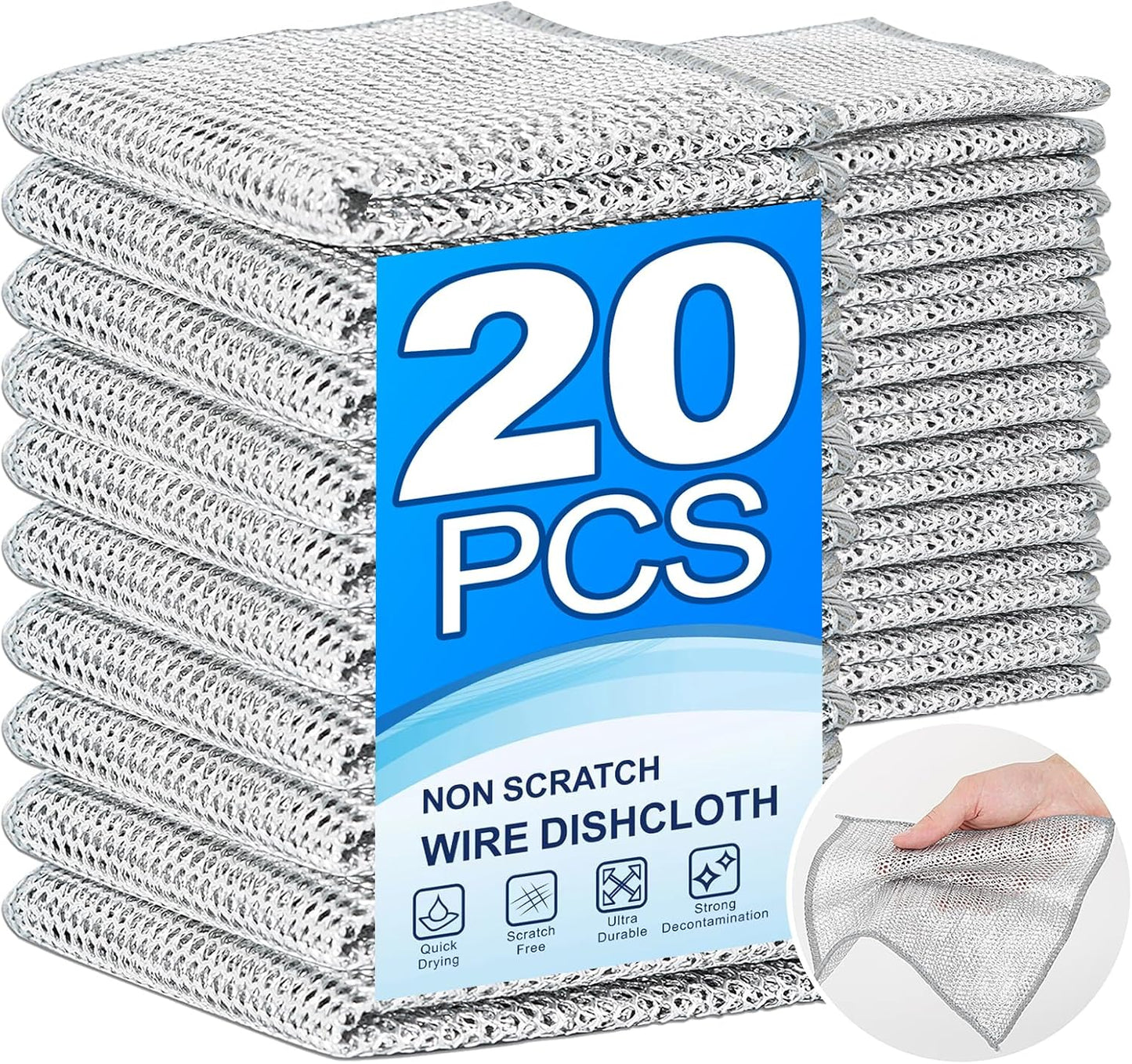 Non-Scratch Wire Dishcloths - 20PCS Set for Easy Wet & Dry Dish Cleaning