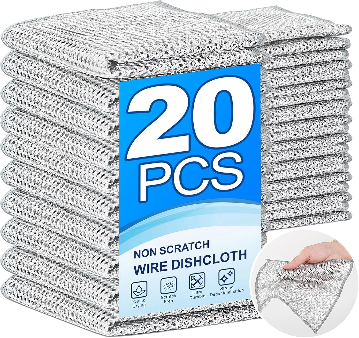 Non-Scratch Wire Dishcloths - 20PCS Set for Easy Wet & Dry Dish Cleaning