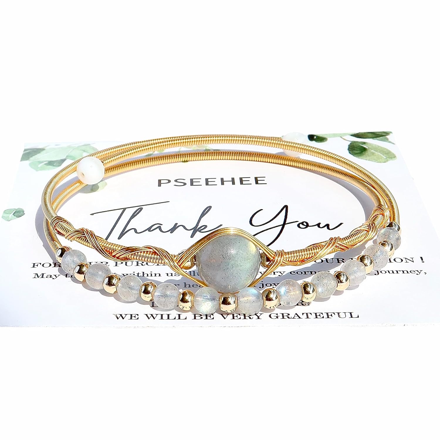 Handmade Genuine Rainbow Moonstone Bracelet by PSEEHEE