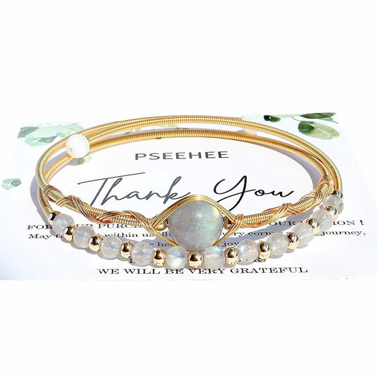 Handmade Genuine Rainbow Moonstone Bracelet by PSEEHEE