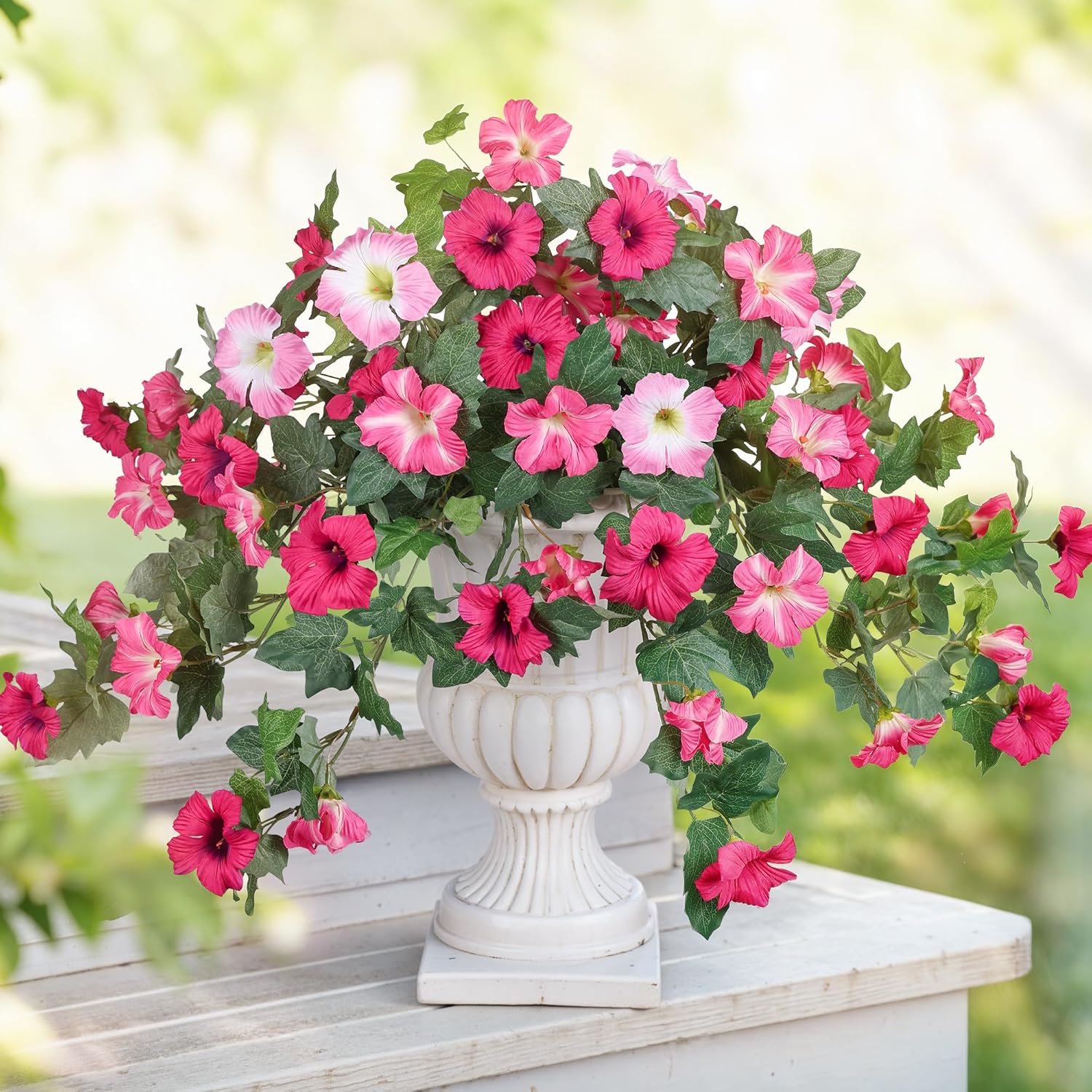 Artificial Flowers for Outdoors - 2PCS Spring Faux Morning Glory