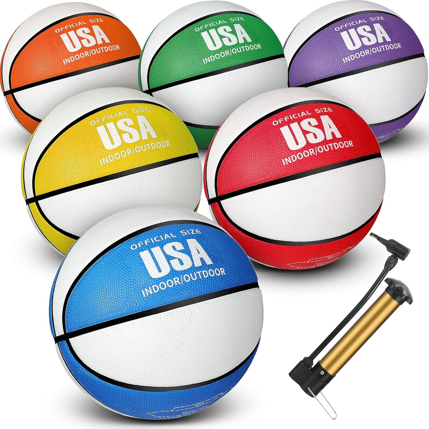 Libima 6 Pcs Rubber Basketballs with Pump for Game Practice