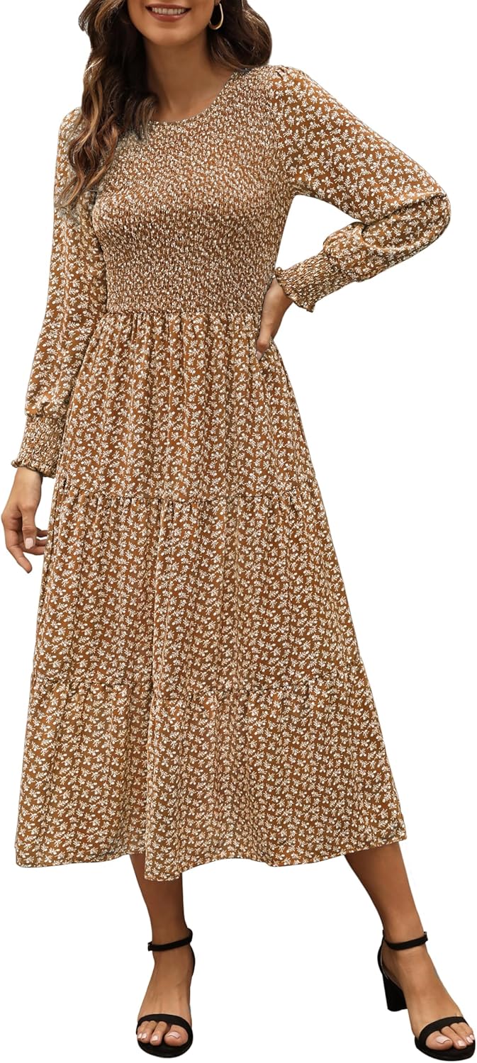 Zattcas Womens Fall Dresses Casual Long Sleeve Midi Dress