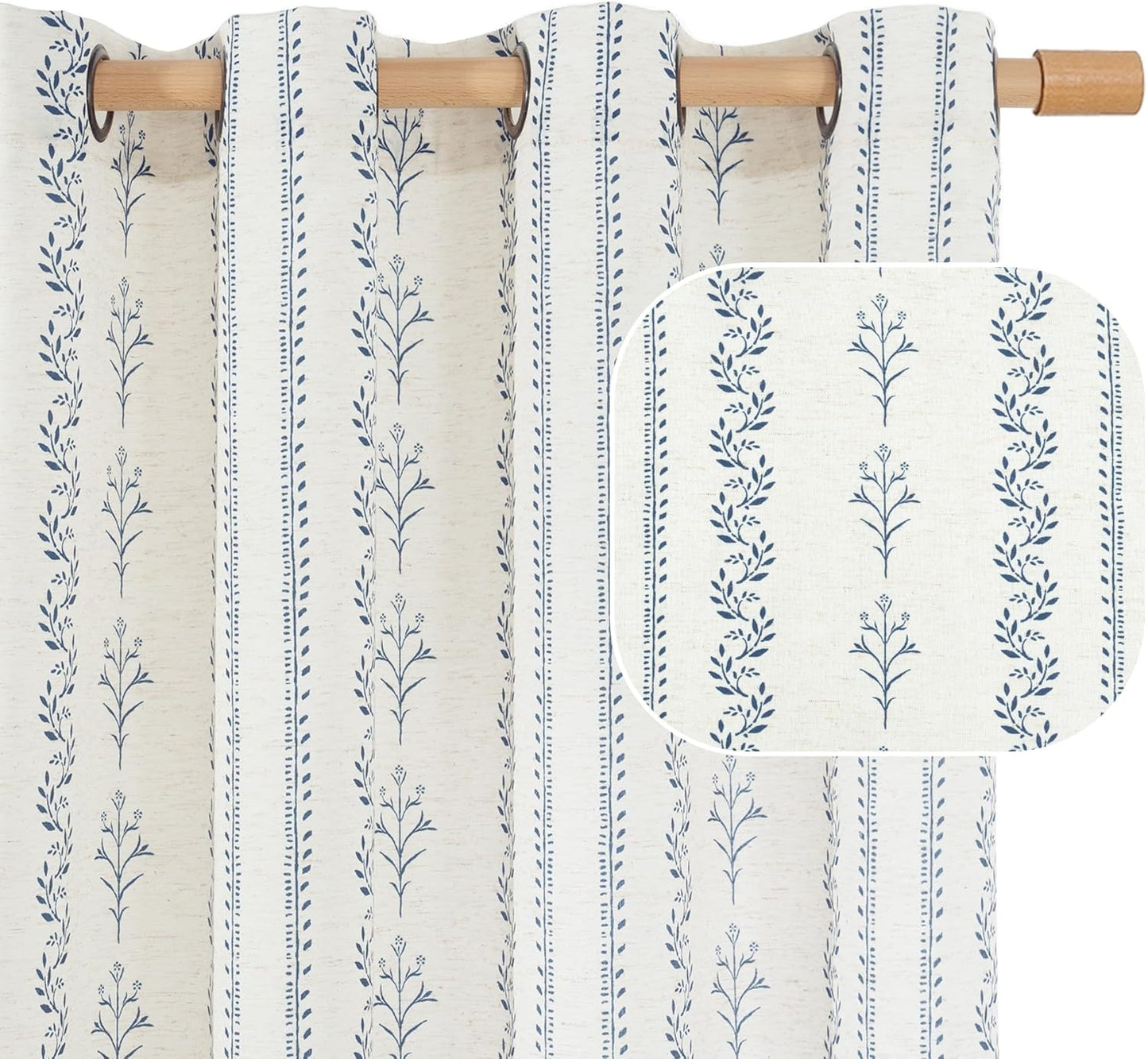 Navy Blue Vintage Floral Curtains for Boho Chic Home Decor