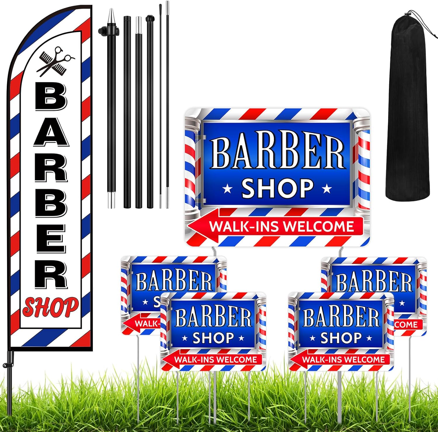 7ft Barber Flag with 5 Pcs Yard Signs for Effective Advertising