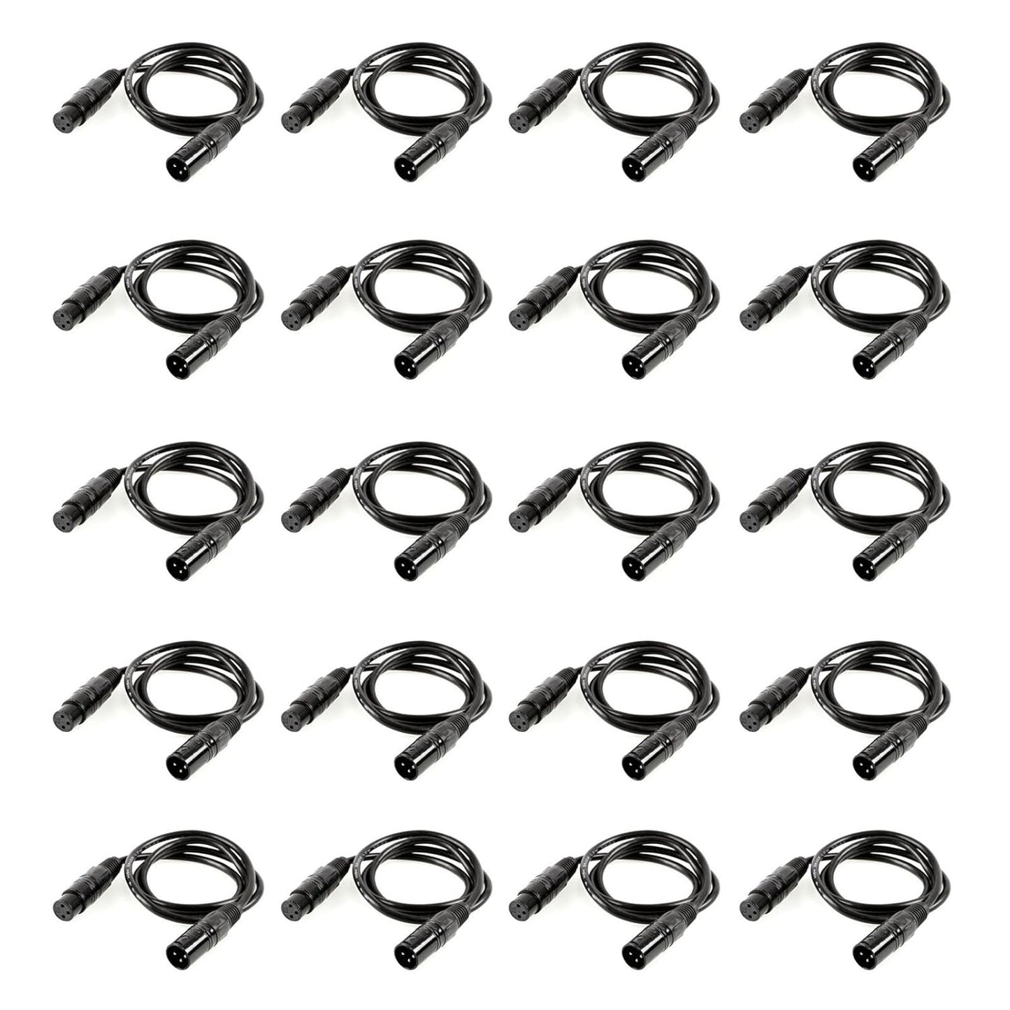 20 Pack 6.5ft DMX Cable with 3-Pin XLR Connector for DJs