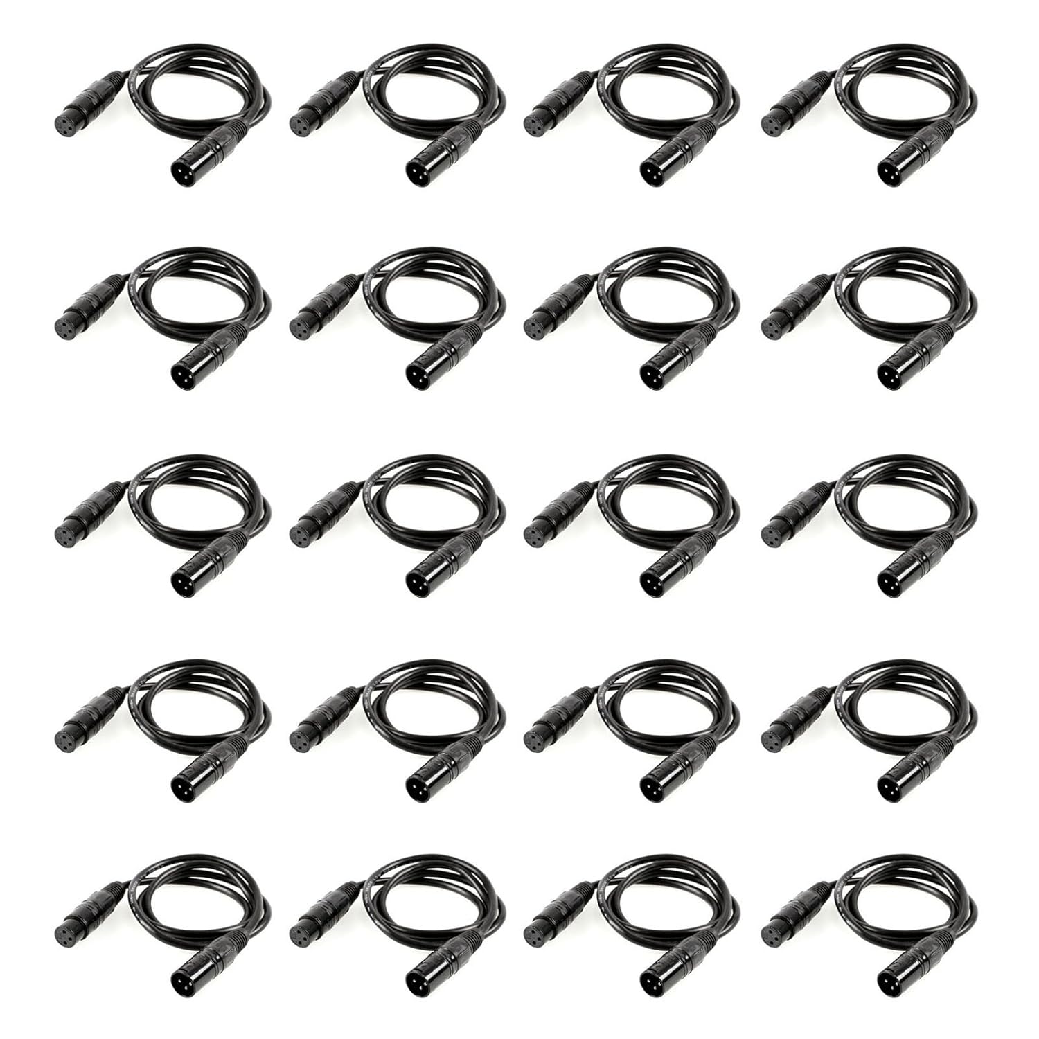 20 Pack 6.5ft DMX Cable with 3-Pin XLR Connector for DJs