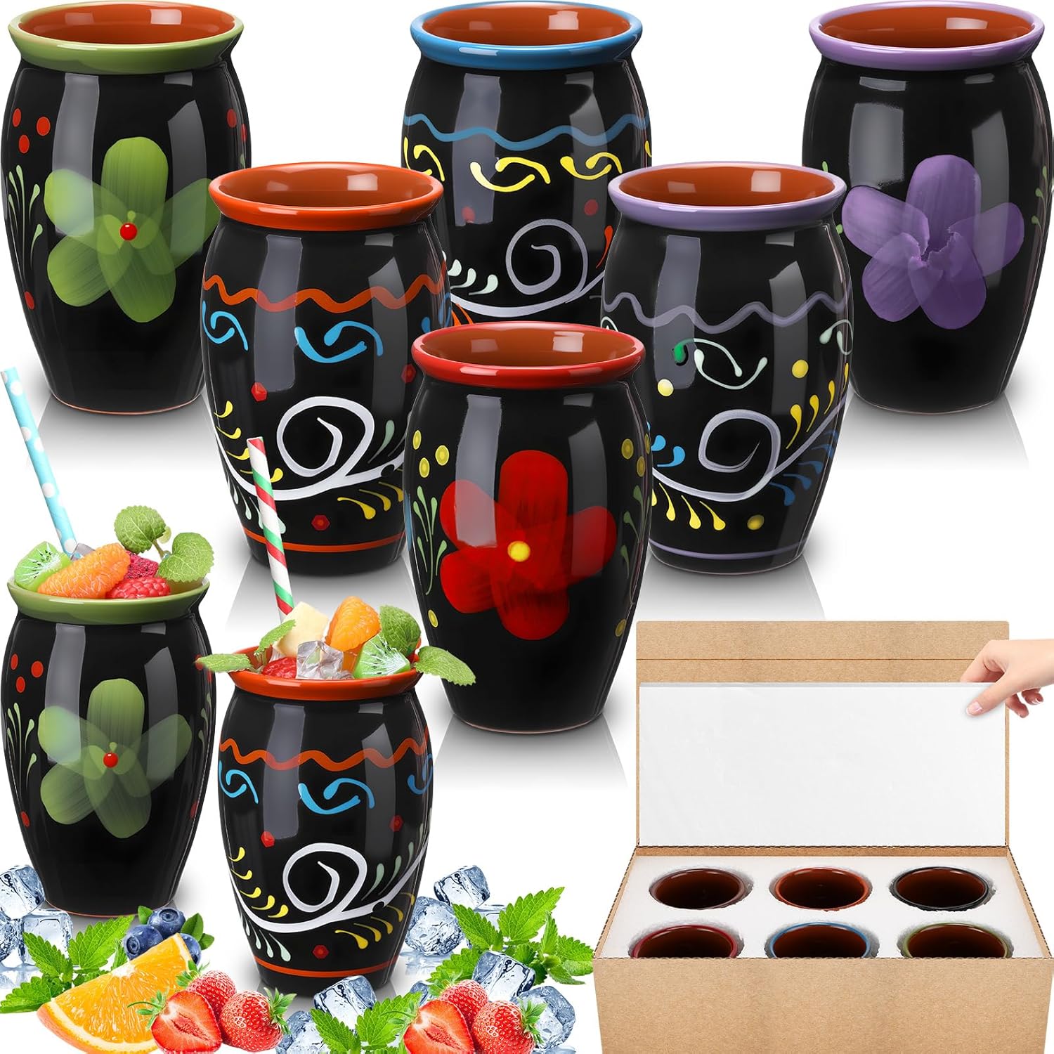 Gejoy 6 Pack 12oz Cantaritos de Barro Mexicanos for Parties