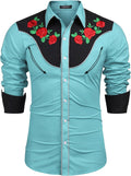 Stylish Men's Western Cowboy Shirt with Rose Embroidery Design