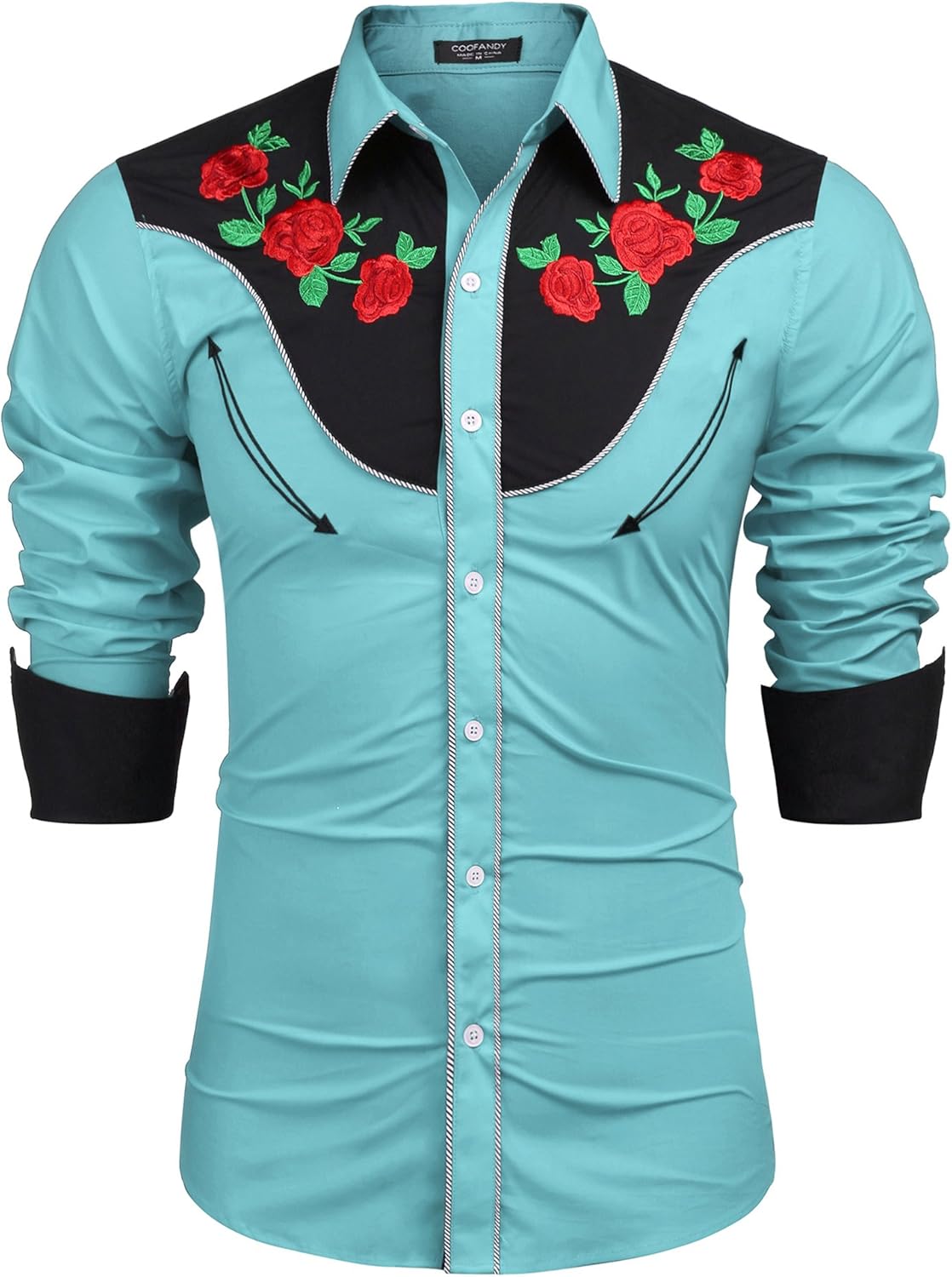 Stylish Men's Western Cowboy Shirt with Rose Embroidery Design