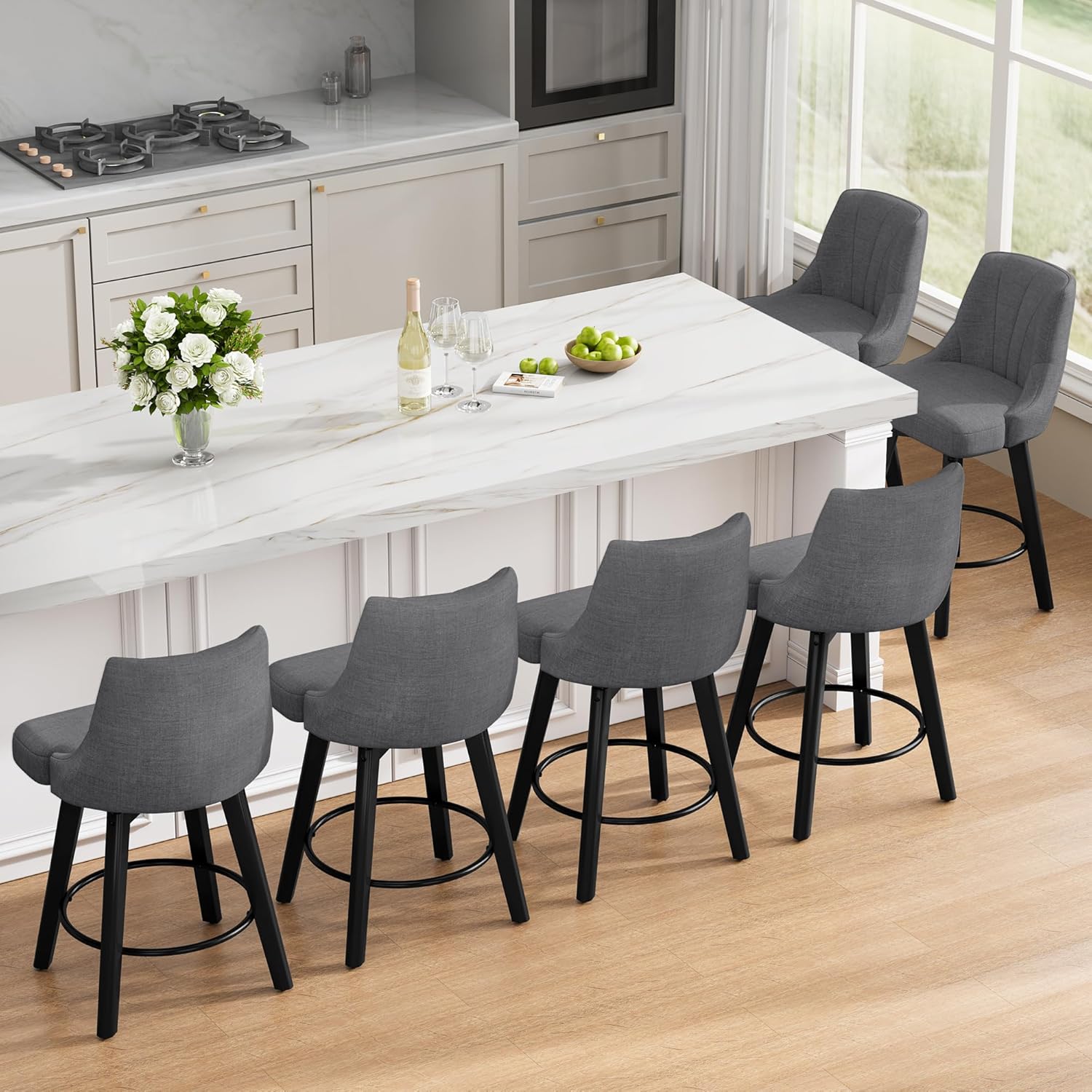 Counter Height Swivel Bar Stool Set of 6 for Kitchen Dining