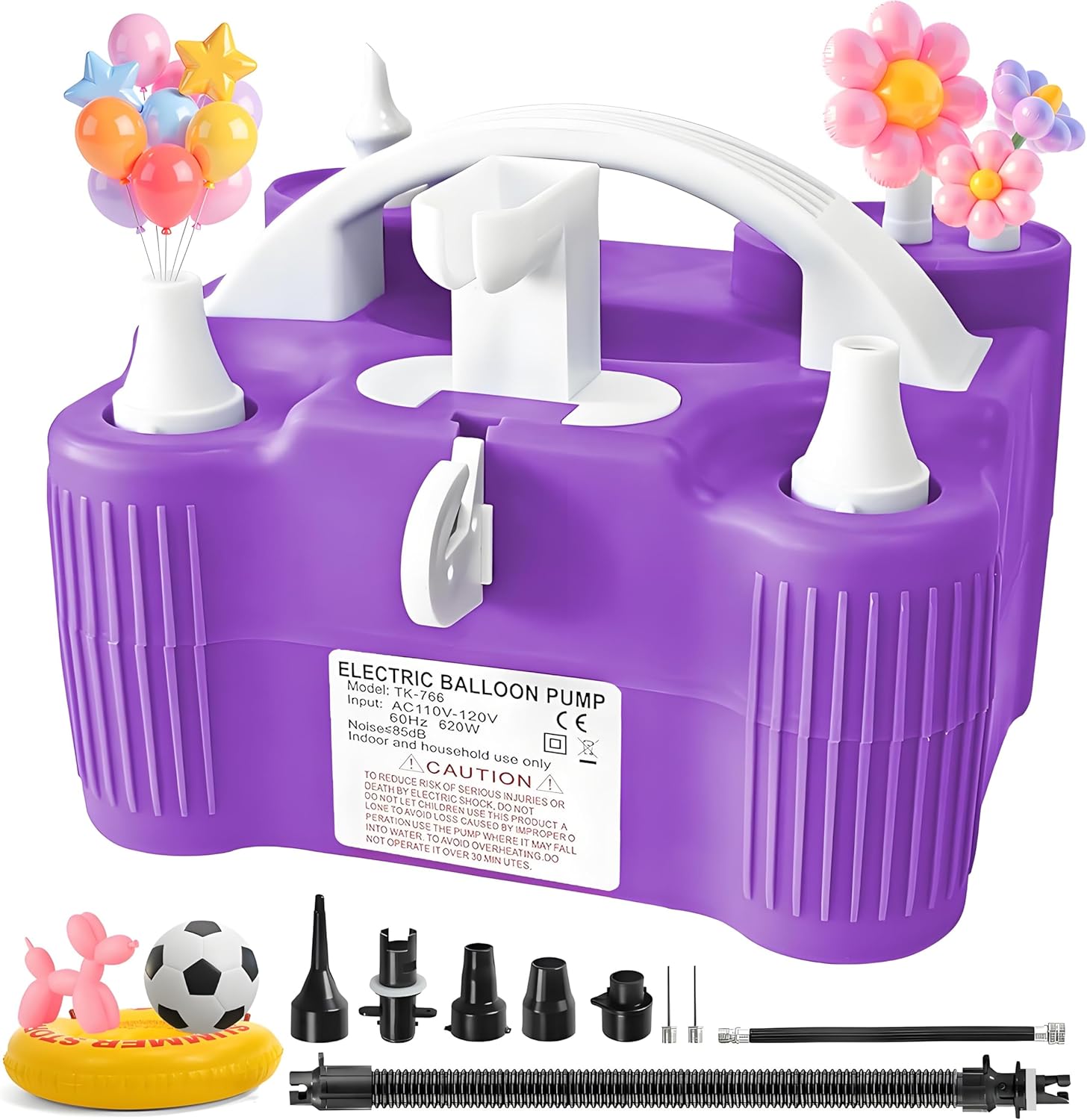 Electric Balloon Pump 4-in-1 Dual Nozzle High Power Inflator